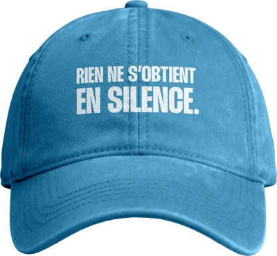 Casquette bleue FÉCUM brodée « Rien ne s’obtient en silence ».