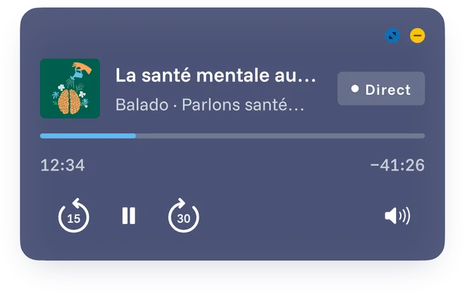 Le lecteur d’un balado, en lecture.