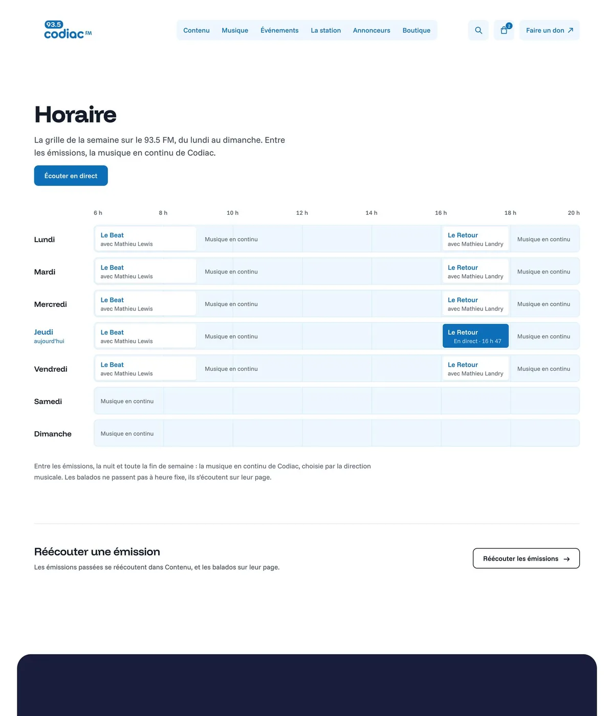 La page Horaire.