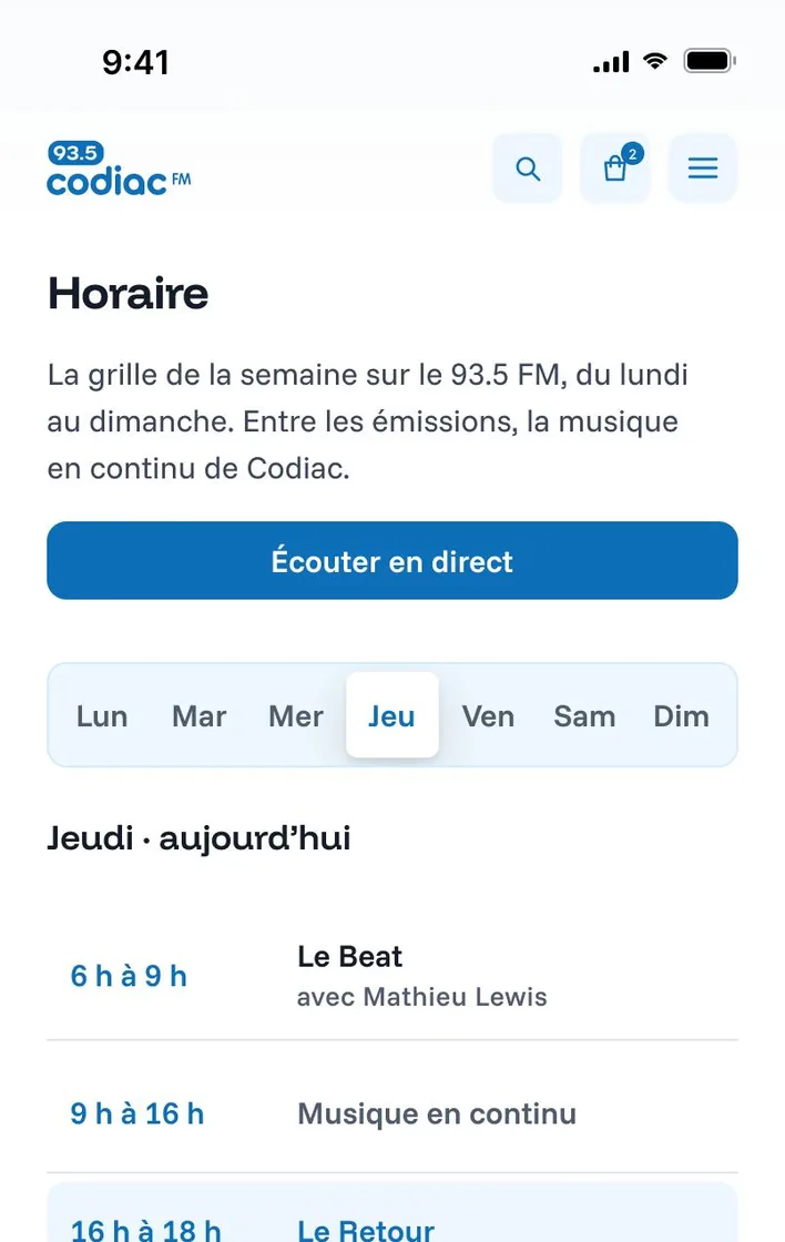 La page Horaire.