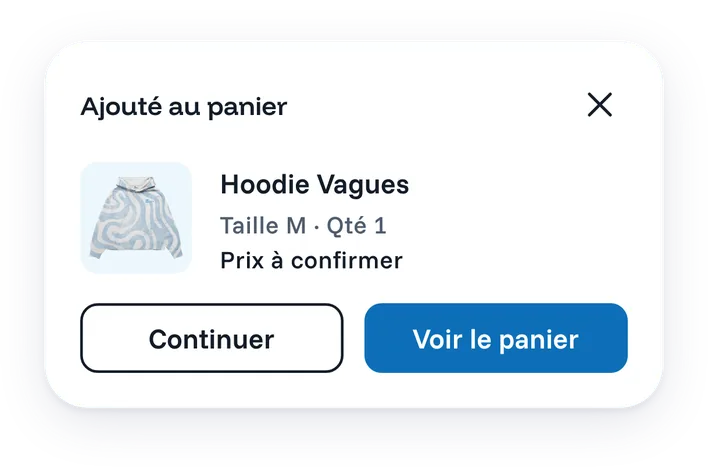Le panneau « Ajouté au panier ».